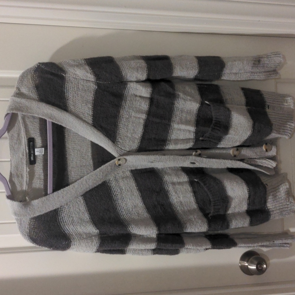 Urban Outfitters Distressed Gray Striped Cardigan